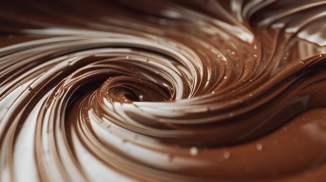 Rich, flowing chocolate swirls in a mesmerizing motion sequence, showcasing the glossy texture and dynamic movement of melted cocoa