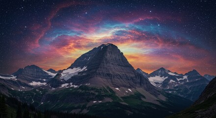 Glacier National Park peaks surreal digital sky