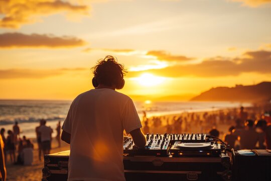 Catch an unforgettable Sunset DJ Performance on the Beach during a Vibrant Summer Festival experience