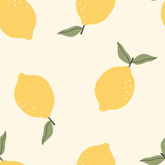 Seamless lemon pattern. Vector illustration for printing. Cute baby background. Yellow background