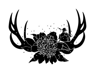 Boho floral antlers flat vector illustration