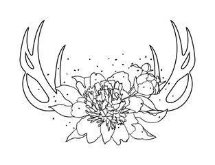 Boho floral antlers flat vector illustration