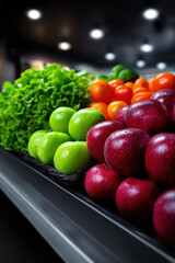 Fresh fruits and vegetables on display at a market
