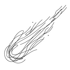Comet with glowing trail, one line minimalist black and white style