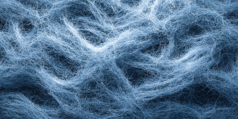 Fototapeta premium Light blue tangled wool fibers forming abstract netlike texture creating soft textile background surface - AI generated