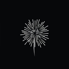 Stylized dandelion head with radiating seed structures on black ground