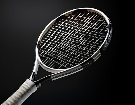 isolated tennis racket with white grip and black frame on a plain black background studio shotisolated on white background - Powered by Adobe