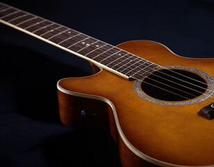 Fototapeta premium Beautiful guitar fingerboard on a black background.