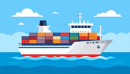 Cargo ship sailing on blue ocean