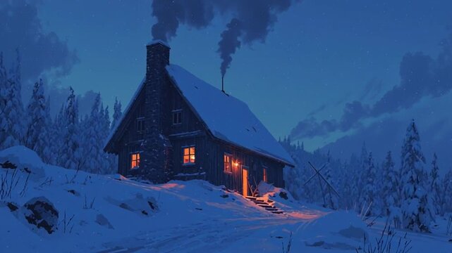house in the mountains in winter seson