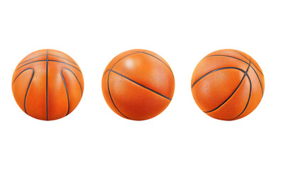 Fototapeta premium Basketball set of 3 icons, orange sports balls, realistic PNG asset