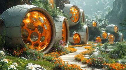 futuristic cityscape, integration of art and technology in modern urban environments