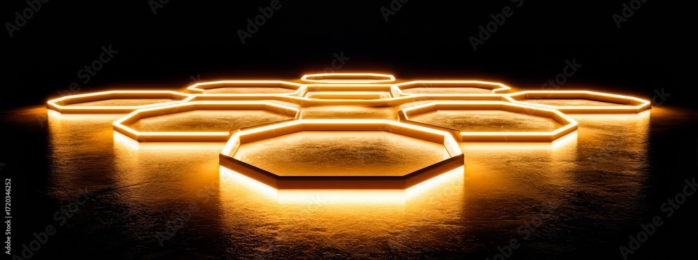 Aufkleber hexagonal pattern of lights is lit up in a dark room. the lights are arranged in a way that creates 