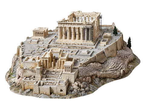 Ancient Greek Acropolis ruins isolated on transparent background