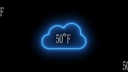 Neon Blue Cloud Showing 50 Degrees Fahrenheit Temperature on Dark Background