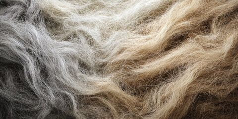 Obraz premium Soft wool fibers in natural grey and beige tones forming cozy fluffy background - AI generated