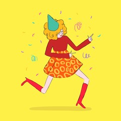 Dancing cartoon woman, cute drawing illustration
