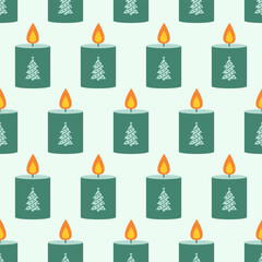 Seamless pattern of candles with a Christmas tree image. Vector illustration