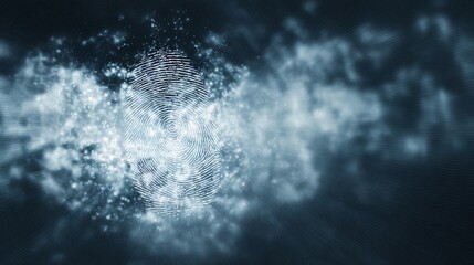 This image presents a digital fingerprint set against an abstract backdrop, illustrating the future of biometric technology that ensures secure data access, emphasizing innovation, privacy, and the