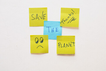 Save the planet message on sticky notes