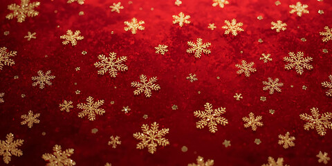 Red Background with Gold Snowflakes Pattern Evoking Warm Festive Elegance