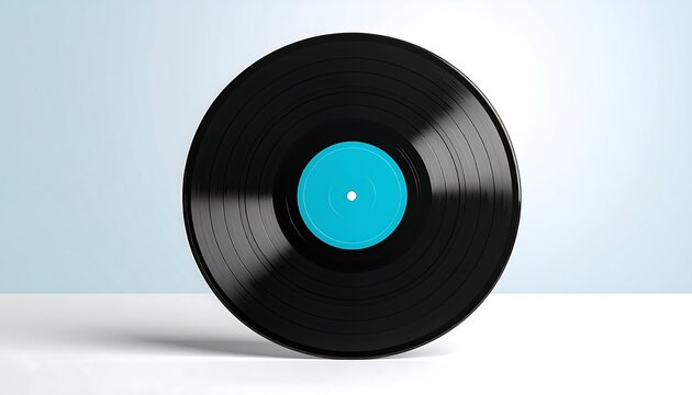 Black vinyl record with teal label - Powered by Adobe