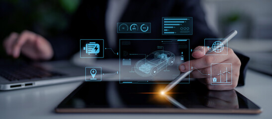 Technical layout of electric vehicle showing battery system, power control, traction motor,...