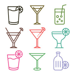 Assorted colorful drink icons drinks cocktails