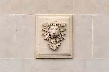 Lion art on beige textured brick wall high resolution picture