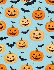 Halloween pumpkin and bat pattern