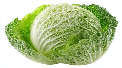Fototapeta premium Cabbage with clipping path, isolated on a white backdrop. Professional studio macro image of cabbage. 