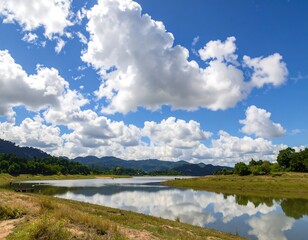 Scenic lake view under a partly cloudy sky