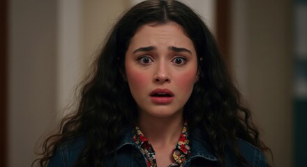 Blushing girl reacting in awkward situation.