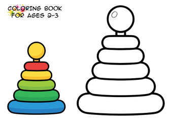 Stacking rings toy for kids in colorful and black outlines  