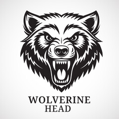 Wolverine. Bold aggressive black-and-white vector illustration of a wolverine's head, perfect for branding, mascots, or apparel design. Ideal for sports teams, outdoor games, or wildlife projects.