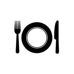 Dining Plate with Fork and Knife Silhouette Icon for Food and Restaurant Design