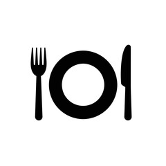 Dining Plate with Fork and Knife Silhouette Icon for Food and Restaurant Design