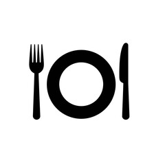 Dining Plate with Fork and Knife Silhouette Icon for Food and Restaurant Design