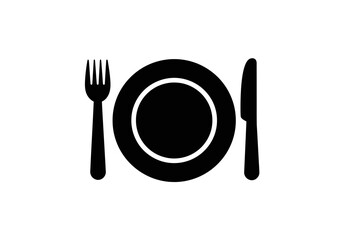 Dining Plate with Fork and Knife Silhouette Icon for Food and Restaurant Design