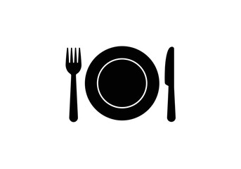 Dining Plate with Fork and Knife Silhouette Icon for Food and Restaurant Design