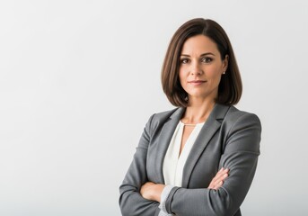 Obraz premium Confident businesswoman with arms crossed, looking at the camera, isolated on white background