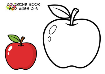 Coloring page with apple illustrations for kids ages 2-3  