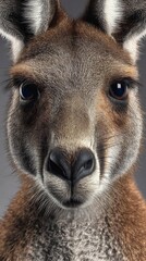Obraz premium Hyper realistic close up of kangaroo face with soft fur nose details and alert eyes in lifelike clarity