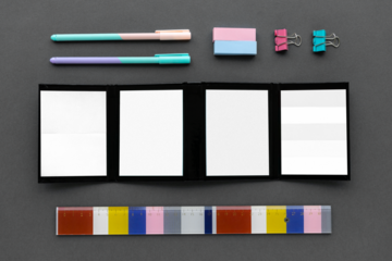 Set of colorful stationery on workspace design element