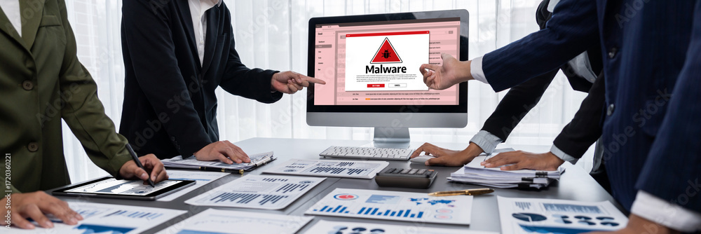 Aufkleber cyber attacking concept. malware alert showing on computer screen display scam and threat detection 