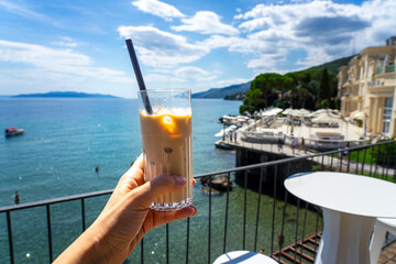 drinking iced caffee on a rooftop bar in opatija croatia