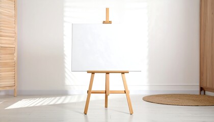 Blank canvas on easel in room