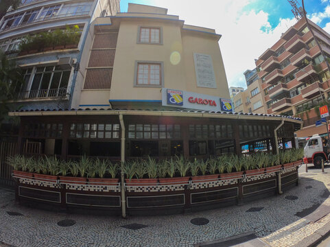 Rio de Janeiro, Brazil, May 21, 2025: Bar Garota de Ipanema, where famous bossa nova song "The Girl from Ipanema" was written by Antonio Carlos Jobim and Vinicius de Moraes in Ipanema, Rio de Janeiro.