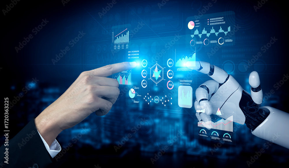 Poster an ai data analytics interface for visualizing business performance metrics. a collection of ai gene