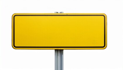 blank yellow rectangular road sign on a pole isolated on white background